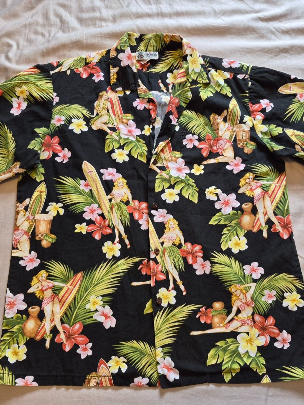 Vintage Aloha Republic Hula Girl Hawaiian Shirt Men’s Medium